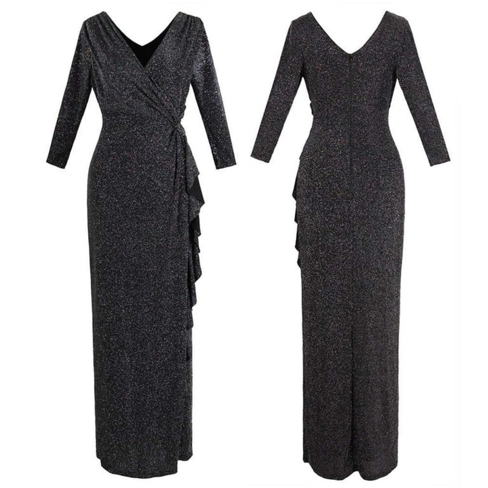 Elegant Black Sparkle Maxi Dress with Ruffle Side